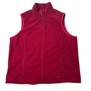 LL Bean Vest Womens 1X Fleece Full Zip Pink Polartec Windbloc Pockets Outdoor